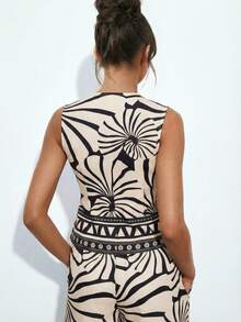 SHEIN SXY 女士度假沙滩系带印花衬衫背心 - 彩色 - 查看 2