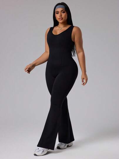 Rhythm Era Dam enfärgad rund halsringad casual ärmlös utsvängd sportjumpsuit