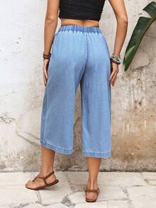 EMERY ROSE Women's Button Casual Versatile Daily Wear Wide Leg Jeans - Black and White - View 2