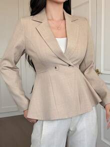 DAZY 女士休闲收腰西装外套，春季 - 杏色 - 查看 4