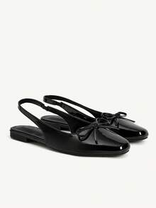 CUCCOO CHICEST 女士休闲软底蝴蝶结方头鞋，适合春秋季穿着 - 黑色 - 查看 2