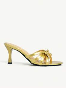 CUCCOO CHICEST Women's Shoes Classic Fashion Simple Black Patent Leather Stiletto Mule Sandals, Cross With Bow Women's Shoes, Commuting Versatile High Heels, Sexy And Elegant Wear Wedding Shoes Spring Shoes Bride Shoes - Gold - View 11