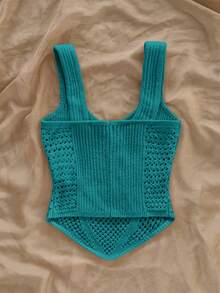 SHEIN WYWH Áo vest dệt kim kiểu dáng thanh lịch, thắt eo, thích hợp cho kỳ nghỉ. - Màu xanh lam - Xem 2