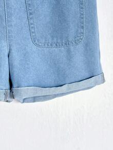 SHEIN 女童宽松蓝色牛仔背带短裤 - 淺色水洗藍 - 查看 3