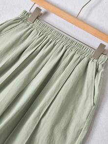 Rusticease Quần short nữ màu trơn, cạp chun, túi bên hông, kiểu dáng thường ngày, thích hợp cho mùa hè. - màu xanh lá - Xem 4