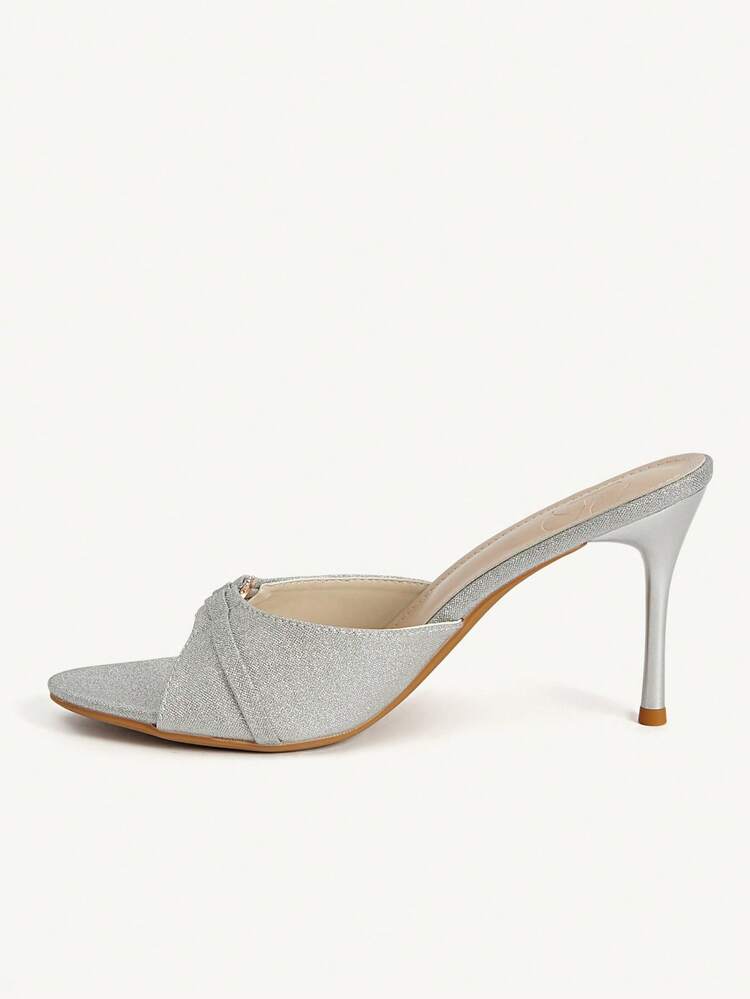 CUCCOO CHICEST Women Shoes Summer And Summer New Shining Rhinestone Pointed Stiletto 9cm Women's High Heel Sandals Elegant Temperament Silver Shiny Face Dating Party Wedding Shoes Summer Shoes Bride Shoes