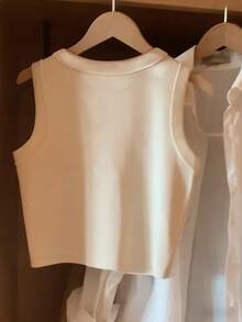 Resyla Women's White Round Neck Heart Design Casual Versatile Tank Top, Spring/Summer - White - View 2