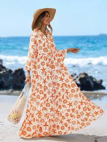 Sylviya Vestido casual de mujer con estampado de vacaciones marinas - Multicolor - Ver 3