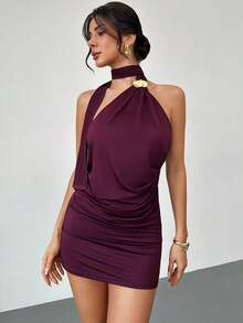 Firerie 女士优雅、精致、浪漫、端庄、简约通勤及日常穿着短裙，情人节约会之选 - 中紫紅色 - 查看 8