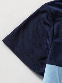 SHEIN Vacaura Tween Boy Striped Short Sleeve Casual Polo Shirt - Royal Blue - View 5