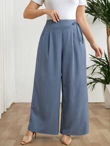 Modelyn Plus Size Solid Color Pleated Casual Wide Leg Pants Gym Brown Autumn - Grey - View 6