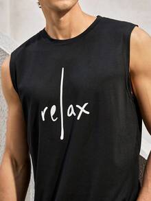 Mercer Haus 男士夏季休闲字母印花圆领背心 - 黑色 - 查看 6