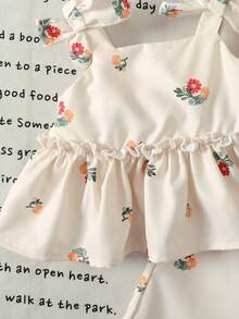 SHEIN LMoss Kids 女婴夏季可爱黄色条纹吊带背心和松紧腰裤套装 - 杏色 - 查看 5