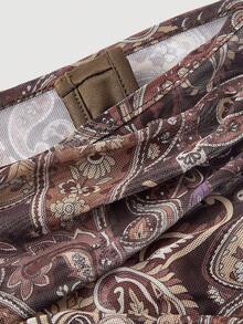 SHEIN MOD 女士佩斯利印花不对称领长袖T恤 - 棕色 - 查看 6