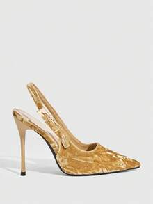 CUCCOO SZL Sepatu Slip-On Hak Tinggi Ujung Lancip Elegan untuk Wanita, Cocok untuk Natal dan Musim Semi. - Aprikot beludru - View 4