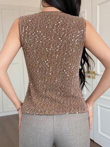 DAZY Women's Casual Sequin Tie-Up Regular Jacket, Spring/Summer - Khaki - View 2