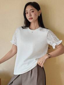 DAZY 女士圆领休闲百搭日常短袖T恤 - 白色 - 查看 5