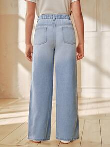 Anewsta Girls' Fashionable Sparkling Diamond Gradient Blue Straight Leg Jeans, Spring/Summer - Blue - View 5