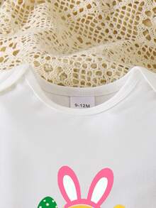 Newborn Baby Cute Colorful Rabbit, Easter Egg, Number & Letter Print One-Piece Outfit, Comfortable For Spring/Summer - Multicolor - View 4