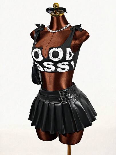 Mistrie Women's Fashionable Sexy Letter Print Cropped Tank Top, Summer