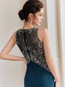 Anewsta Women's Fashionable New Dignified Style Beaded Sequin Sexy Backless Waist-Cinching Birthday Party High-End Formal Elegant Dress - Dark Green - View 1