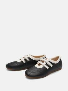 新款春秋英伦风时尚低帮芭蕾平底系带休闲玛丽珍鞋 - 黑色 - 查看 3