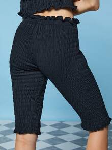 COUREZ 低腰褶皱荷叶边七分裤 /Y2K 夏季女装可爱性感黑色沙滩裤 女士度假泳装 夏季度假女式沙滩装 - 黑色 - 查看 5