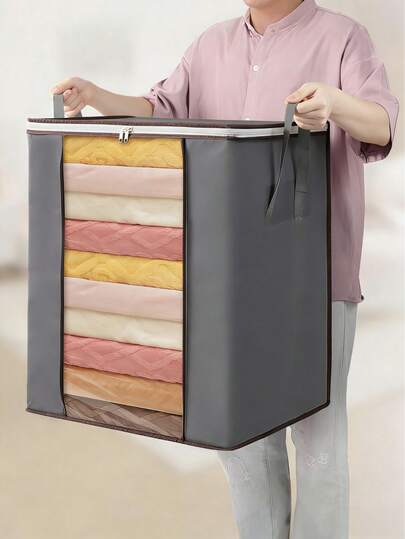 1PC Large Storage Bags Foldable Comforter Organizer With Reinforced Handles & Clear Window, Heavy-Duty Zippered Clothes Containers For King Comforter Bedding Pillow Sheet, Space-Saving Closet Under-Bed Home Organization