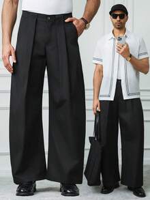 HUEFORM 男士直筒黑色长裤，简约宽松设计，适合日常休闲穿着、周末外出、音乐节、派对及其他社交场合。这款长裤是男士衣橱中不可或缺的百搭单品。 - 黑色 - 查看 1