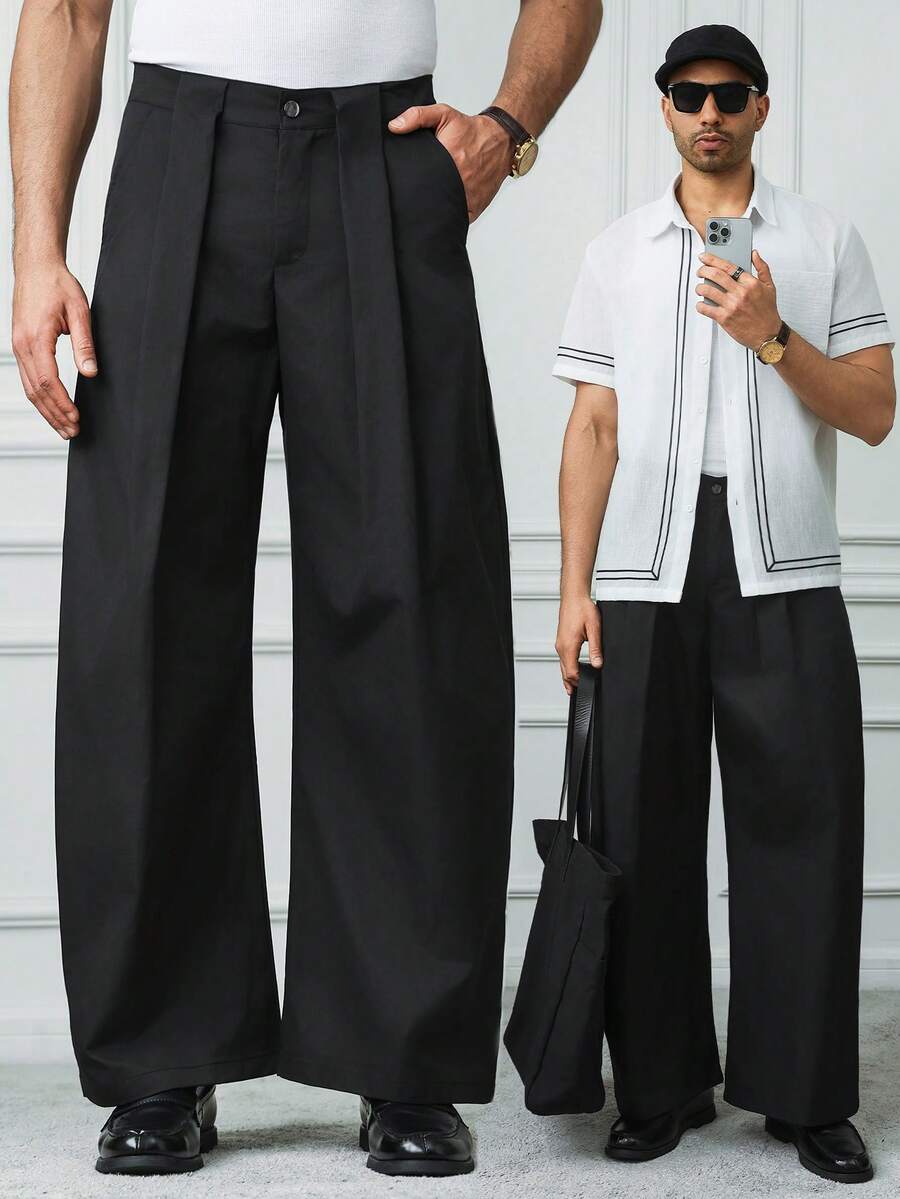 HUEFORM 男士直筒黑色长裤，简约宽松设计，适合日常休闲穿着、周末外出、音乐节、派对及其他社交场合。这款长裤是男士衣橱中不可或缺的百搭单品。 - 黑色 - 查看 1