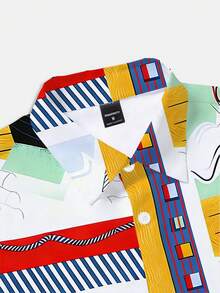 Manfinity RSRT 男士复古航海元素涂鸦衬衫，海滩度假风衬衫，百搭沙滩休闲上衣，适合送给男友、丈夫、家人，男女皆宜的沙滩度假衬衫 - 彩色 - 查看 6