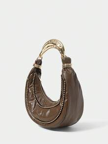 Ladies Vintage Casual Glass Ball Chain Element Handbag With Exquisite Hardware Handle For Commuting And Vacation - Brown - View 3