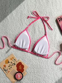 Swim Mod Women's Tropical Floral Print Halter Neck Bikini Top, Casual Vacation - Multicolor - View 2