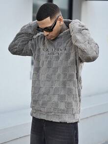 Devon Thys 1 件男士长袖提花羊毛连帽运动衫，休闲日常穿着，适合秋冬 - 淺灰色 - 查看 5