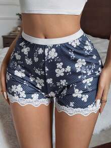 DAZY Ditsy Floral Lace Patchwork Women's Safety Shorts - Navy Blue - View 8