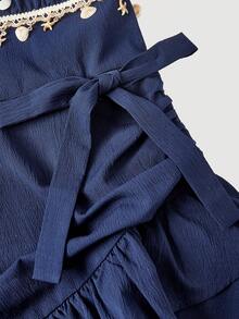 SHEIN MOD 女士海星饰边系腰露背迷你连衣裙 - 藏蓝色 - 查看 6