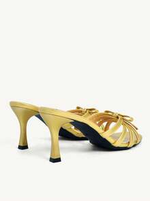 CUCCOO CHICEST Women's Shoes Classic Fashion Simple Black Patent Leather Stiletto Mule Sandals, Cross With Bow Women's Shoes, Commuting Versatile High Heels, Sexy And Elegant Wear Wedding Shoes Spring Shoes Bride Shoes - Gold - View 9