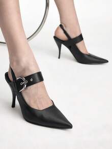 Mnmlis Scarpe eleganti da donna con punta affusolata e design con fibbia, tacco alto - nero - Visualizzare 2