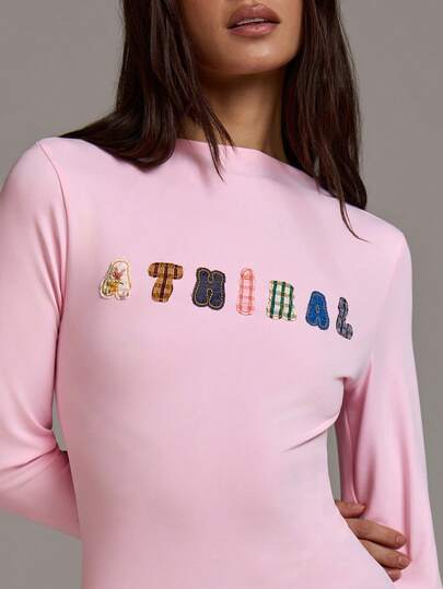 Athîral Women's Long Sleeved Pink Embroidered T-Shirt, Casual T-Shirt, Date And Party Outfit, Cute Commuting Top, Soft And Comfortable Elastic Knitted Fabric, Pink Top, Characteristic Retro Embroidered Top, Fitness Outfit, Outdoor Outfit