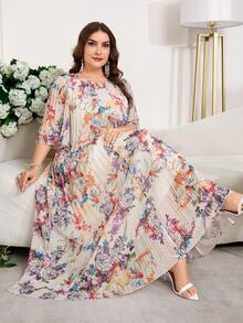 Reflora 大码优雅几何褶皱雪纺夏季连衣裙 - 彩色 - 查看 1