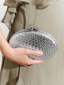 Bolso de mano con textura plateada elegante y de moda para fiesta - Plateado - Ver 1
