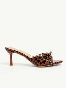 CUCCOO CHICEST Women's Fashion Commuter Leopard Print Bow Decor Heeled Sandals Elegant Shoes Wedding Shoes Summer - Brown - View 7
