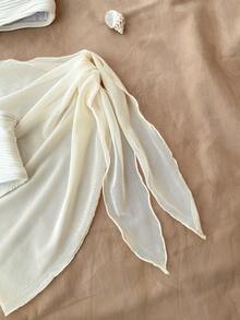 SHEIN 3件套女童可爱泳衣套装，含网纱围巾，时尚设计，款式端庄，适合海滩、游泳、度假、夏季穿着。 - 米色 - 查看 5