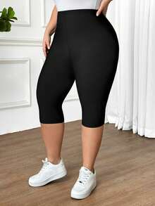 SHEIN CURVE+ 2 Stücke Leggings in Große Größen für Damen, schwarz, dehnbar, figurbetont, 7/8 Länge, hautfreundlich (mit Handytasche) - Schwarz - Übersicht 9