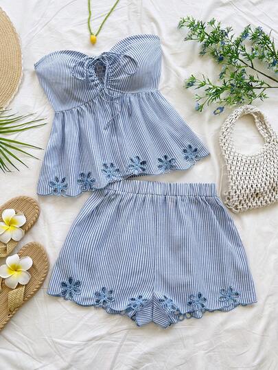 Soleia Spring/Summer New Casual Vacation Western Beach Wedding Guest Attire Graduation Brunch Women's Outfit, St. Patrick's Day Spring Break Easter Music Festival Elegant Boho Tropical Elegant Striped Tie-Up Placement Print Backless 2-Piece Set,Summer Vacation Outfits,Summer Outfits For Women