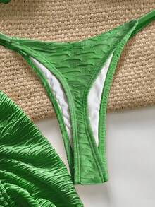 Swim Chiccia Conjunto de bikini sexy de 3 piezas con textura y diseño de estrella de mar sin tirantes - Verde - Ver 6