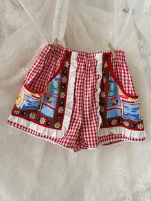 Sweetra Red Plaid Fruit Pattern Sweet Patchwork Women Shorts Red Gingham Shorts Pajama Shorts Red Checkered Shorts Boxer Shorts - Red - View 7
