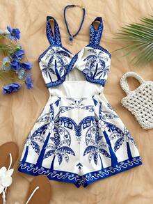 Soleia 女士夏季度假椰树印花镂空连体裤 - 彩色 - 查看 3