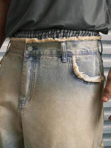 Modcrash Jeans de pierna ancha y ajuste holgado desgastados, jeans rectos holgados de estilo hip hop para hombres - Bronce - Ver 7