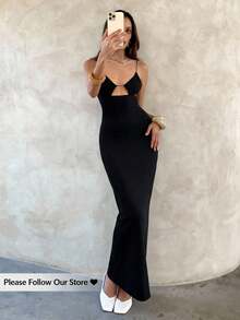 Aloruh 女士优雅镂空吊带连衣裙，纯色，夏季 - 白色 - 查看 9